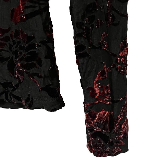 Monella Italy Black Semi Sheer Top with Red Velet Floral Overlay - Picture 5 of 10